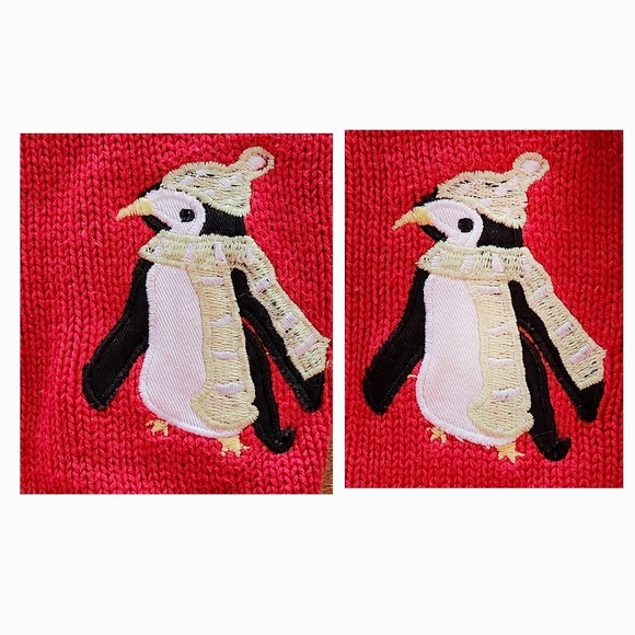 Vintage Holiday Cardigan Women XL Red Sweater Penguin Scandinavian Nordic - Picture 6 of 13
